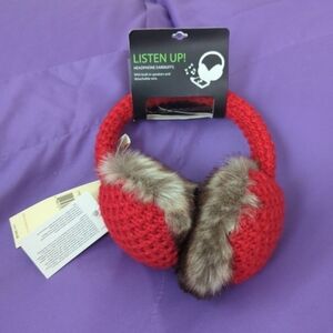 Red Knitted Headphone Earmuffs